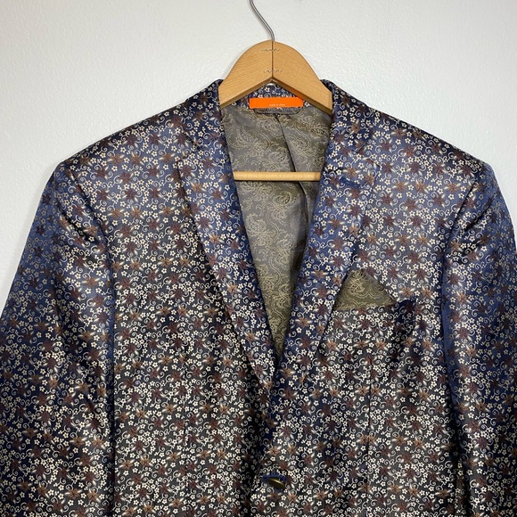 TALLIA Mens Blazer Coat Jacket Single Buttoned Floral Purple Tan Sz 40s - Picture 2 of 11
